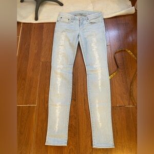 Helmut Lang light wash distressed mid rise jeans